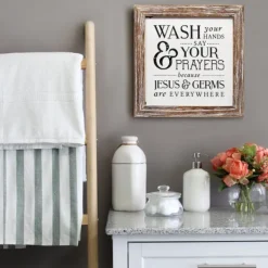 Wall Quotes & Signs-Kirkland's Home Tan Wood Wash Hands Say Prayers Framed Wall Plaque Tan/Ivory