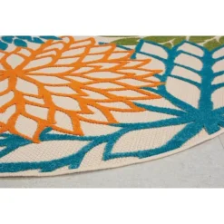 Outdoor Rugs-Kirkland's Home Tangerine Floral Burst Round Outdoor Area Rug Orange/Blue/Green
