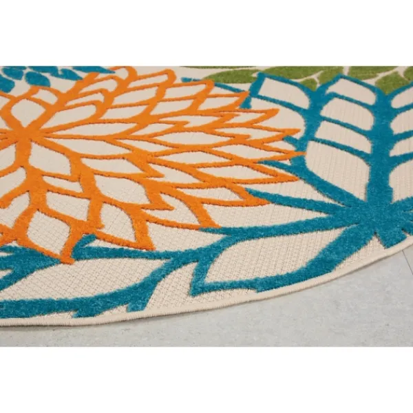 Outdoor Rugs-Kirkland's Home Tangerine Floral Burst Round Outdoor Area Rug Orange/Blue/Green