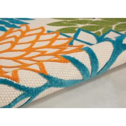 Outdoor Rugs-Kirkland's Home Tangerine Floral Burst Round Outdoor Area Rug Orange/Blue/Green