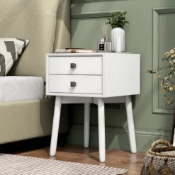Nightstands-Kirkland's Home Tapered 2-Drawer Nightstand White