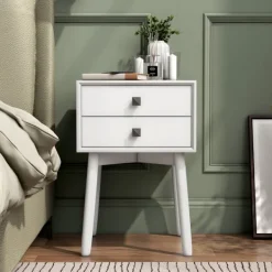 Nightstands-Kirkland's Home Tapered 2-Drawer Nightstand White
