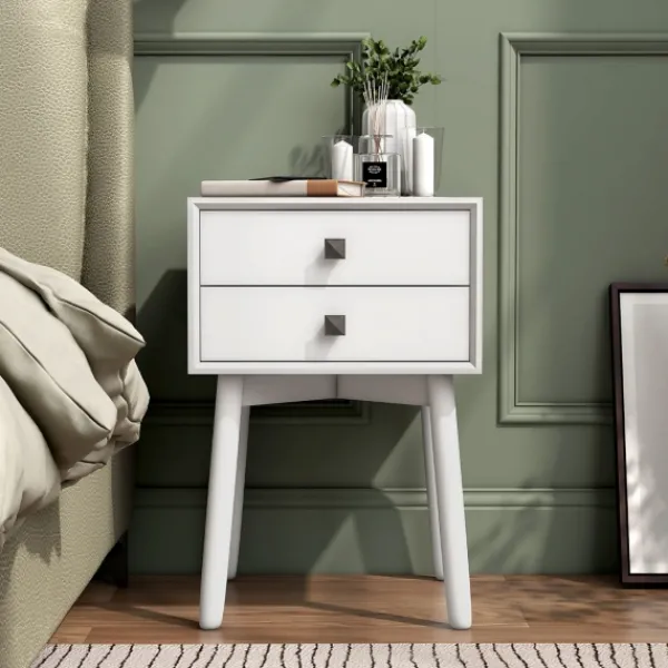 Nightstands-Kirkland's Home Tapered 2-Drawer Nightstand White