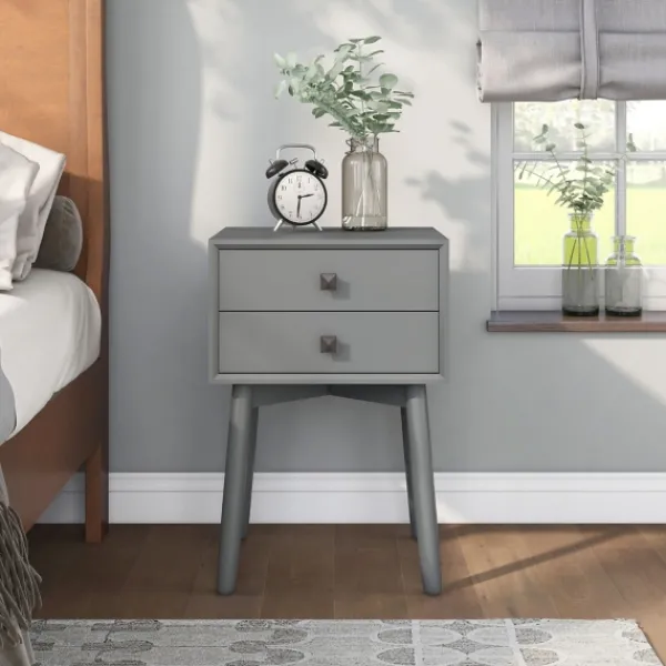 Nightstands-Kirkland's Home Tapered 2-Drawer Nightstand Gray