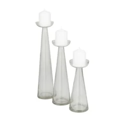Candle Holders-Kirkland's Home Tapered Glass Pillar Candle Holders, Set Of 3 Clear