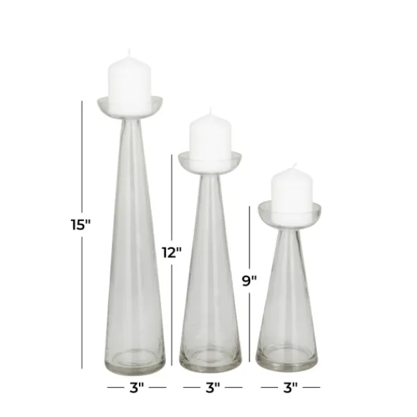 Candle Holders-Kirkland's Home Tapered Glass Pillar Candle Holders, Set Of 3 Clear