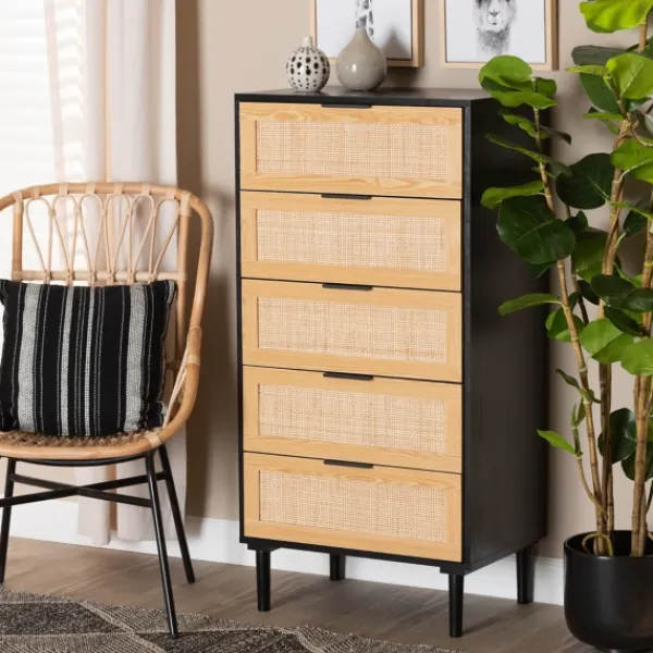 Dressers & Chests-Kirkland's Home Tara Two-Tone Espresso Rattan Chest