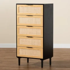 Dressers & Chests-Kirkland's Home Tara Two-Tone Espresso Rattan Chest