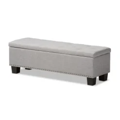 Entryway Furniture-Kirkland's Home Taupe Button-Tufted Upholstered Storage Bench Tan