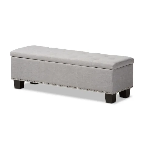 Entryway Furniture-Kirkland's Home Taupe Button-Tufted Upholstered Storage Bench Tan