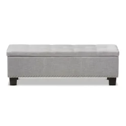 Entryway Furniture-Kirkland's Home Taupe Button-Tufted Upholstered Storage Bench Tan