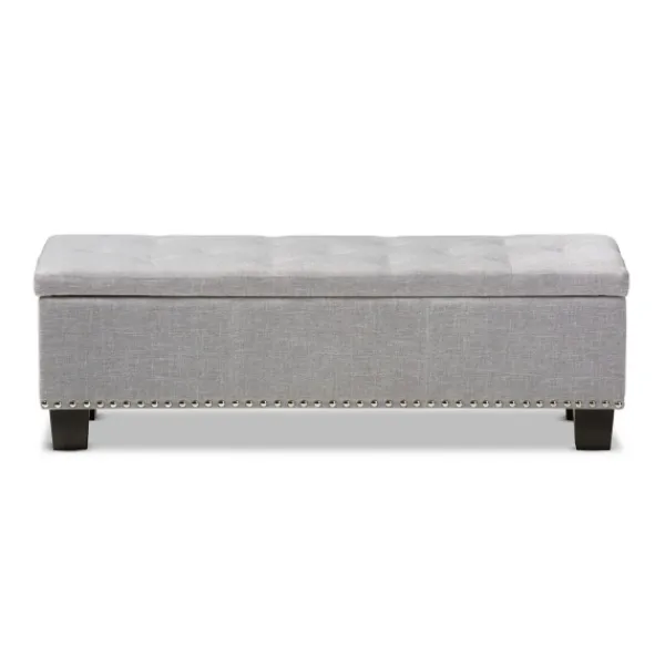 Entryway Furniture-Kirkland's Home Taupe Button-Tufted Upholstered Storage Bench Tan
