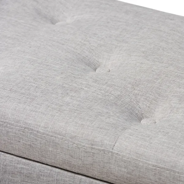 Entryway Furniture-Kirkland's Home Taupe Button-Tufted Upholstered Storage Bench Tan