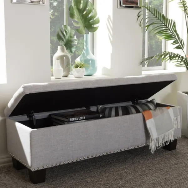 Entryway Furniture-Kirkland's Home Taupe Button-Tufted Upholstered Storage Bench Tan