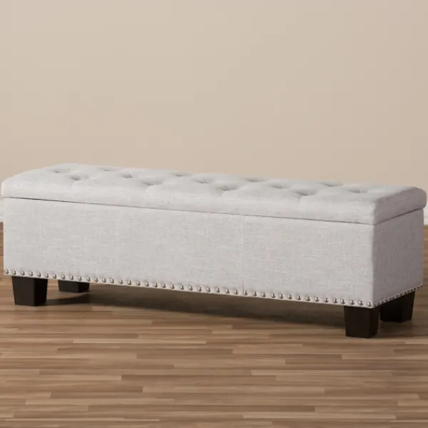 Entryway Furniture-Kirkland's Home Taupe Button-Tufted Upholstered Storage Bench Tan