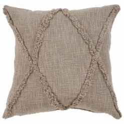 Pillows-Kirkland's Home Taupe Fringe Diamond Pillow, 20 In. Tan