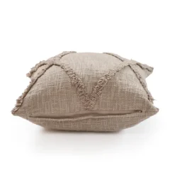 Pillows-Kirkland's Home Taupe Fringe Diamond Pillow, 20 In. Tan