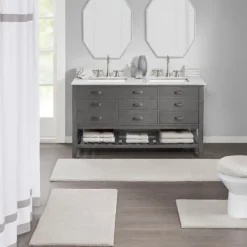 Bathroom Rugs-Kirkland's Home Taupe High Pile Marshmallow Bath Mat, 40 In. Ivory