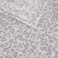 Bed Sheets-Kirkland's Home Taupe Leopard Print Satin 4-Pc. Full Sheet Set White/Tan