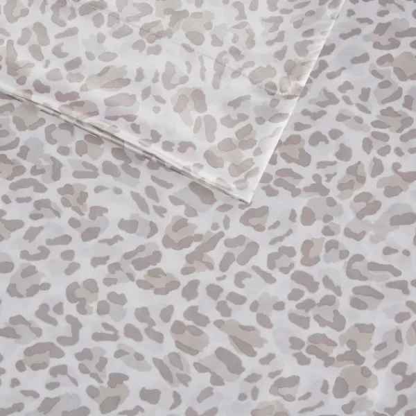 Bed Sheets-Kirkland's Home Taupe Leopard Print Satin 4-Pc. Queen Sheet Set White/Tan
