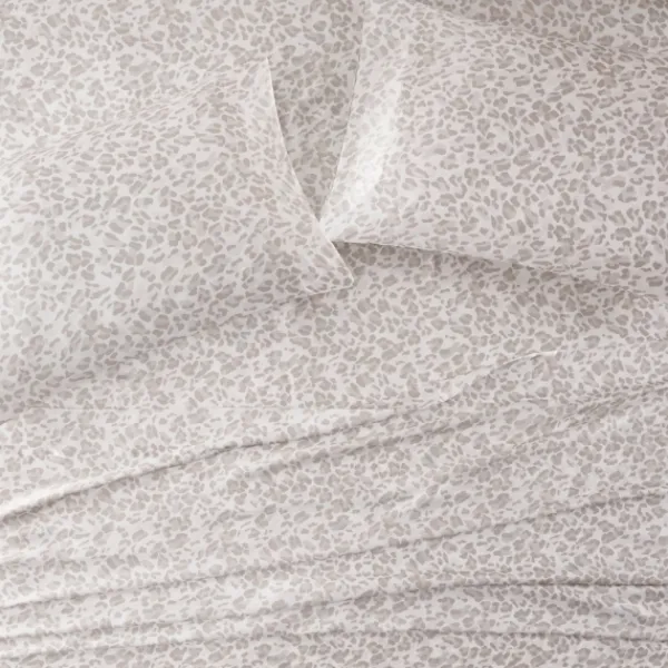 Bed Sheets-Kirkland's Home Taupe Leopard Print Satin 4-Pc. Queen Sheet Set White/Tan
