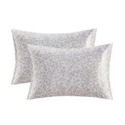 Bed Sheets-Kirkland's Home Taupe Leopard Satin King 2-Pc. Pillow Case Set White/Tan
