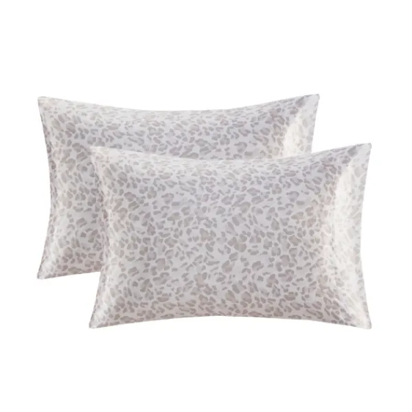 Bed Sheets-Kirkland's Home Taupe Leopard Satin King 2-Pc. Pillow Case Set White/Tan
