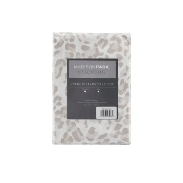 Bed Sheets-Kirkland's Home Taupe Leopard Satin Standard 2-Pc. Pillow Case Set White/Tan