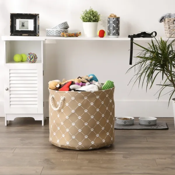 Baskets & Boxes-Kirkland's Home Taupe Trellis Paw Print Storage Basket, 18 In. Tan