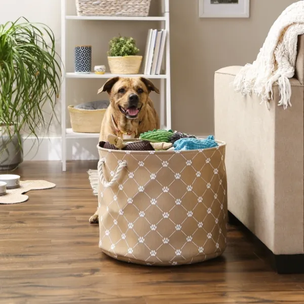 Baskets & Boxes-Kirkland's Home Taupe Trellis Paw Print Storage Basket, 18 In. Tan
