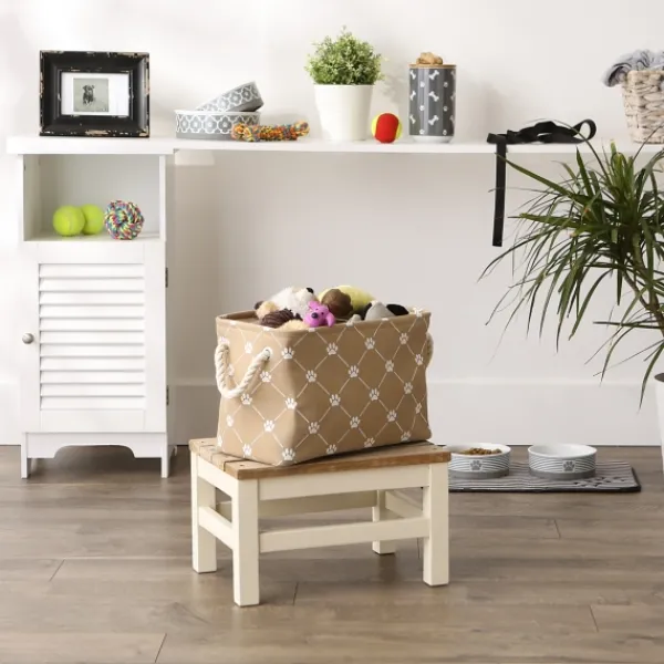 Baskets & Boxes-Kirkland's Home Taupe Trellis Paw Print Storage Basket, 14 In. Tan