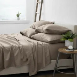 Bed Sheets-Kirkland's Home Taupe Ultra Soft 6-Pc. Queen Sheet Set Tan