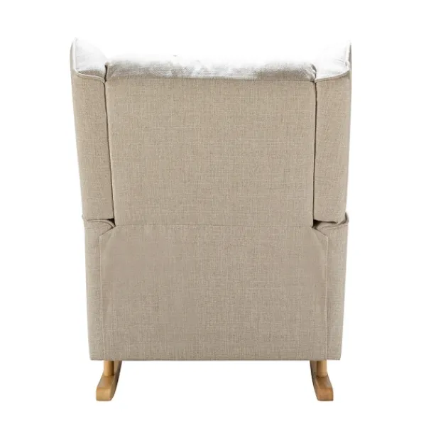 Accent Chairs-Kirkland's Home Taupe Upholstered Natural Base Wingback Rocker Tan