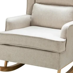 Accent Chairs-Kirkland's Home Taupe Upholstered Natural Base Wingback Rocker Tan