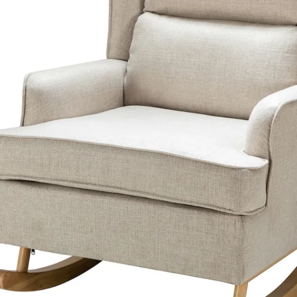 Accent Chairs-Kirkland's Home Taupe Upholstered Natural Base Wingback Rocker Tan