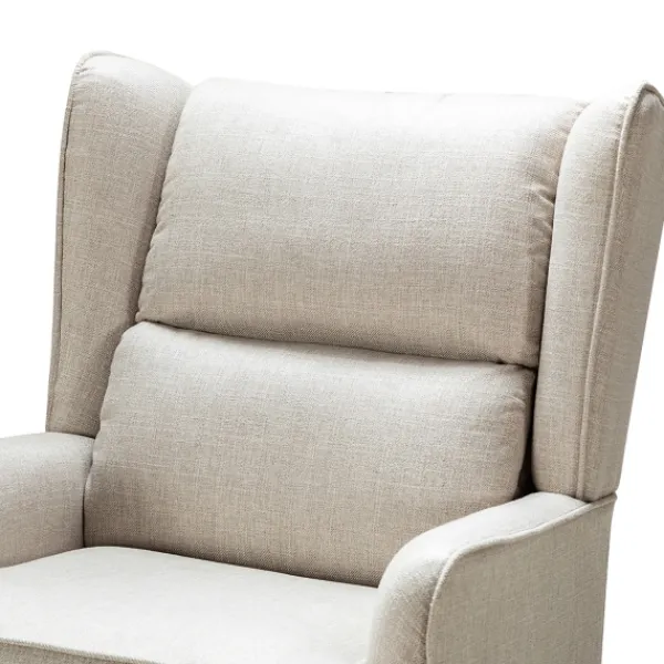 Accent Chairs-Kirkland's Home Taupe Upholstered Natural Base Wingback Rocker Tan