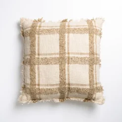 Pillows-Kirkland's Home Taupe Windowpane Plaid Pillow Tan/White