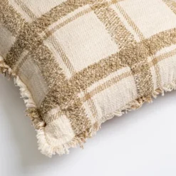 Pillows-Kirkland's Home Taupe Windowpane Plaid Pillow Tan/White