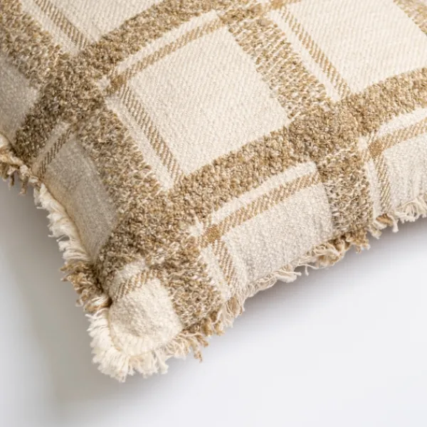 Pillows-Kirkland's Home Taupe Windowpane Plaid Pillow Tan/White