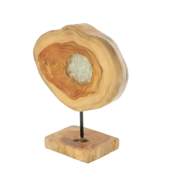 Statues & Figurines-Kirkland's Home Teak Wood Raw Edge Crystal Figurine Brown/Clear