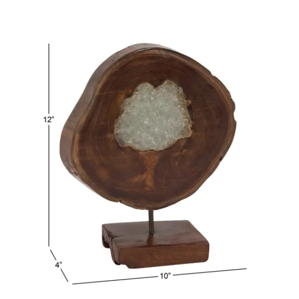 Statues & Figurines-Kirkland's Home Teak Wood Raw Edge Crystal Figurine Brown/Clear
