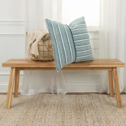 Pillows-Kirkland's Home Teal And Ivory Directional Stripes Pillow Blue/Ivory