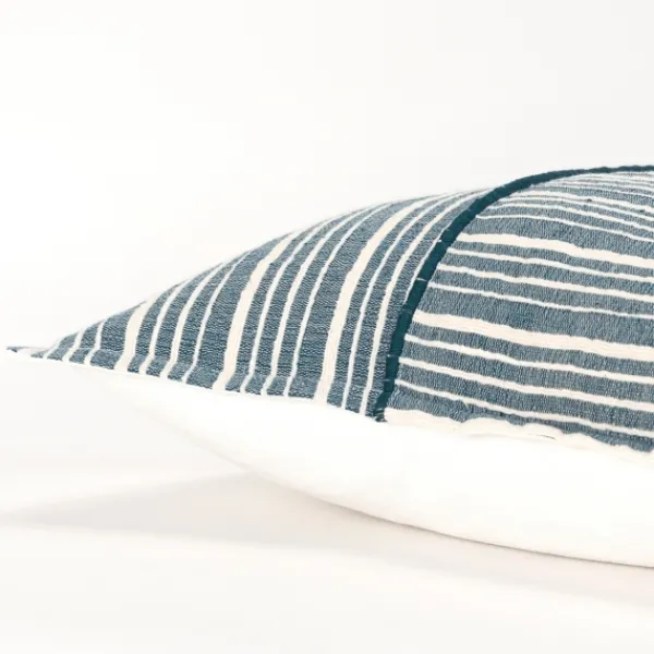 Pillows-Kirkland's Home Teal And Ivory Directional Stripes Pillow Blue/Ivory