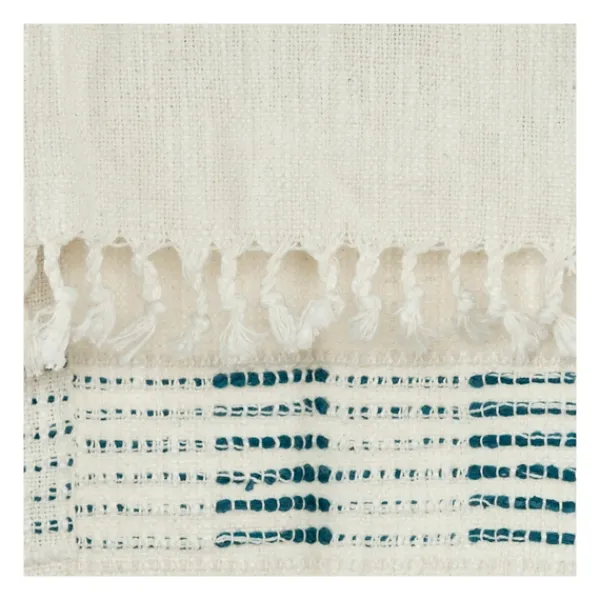 Blankets & Throws-Kirkland's Home Teal And Ivory Woven Stripe Throw Blue/Ivory