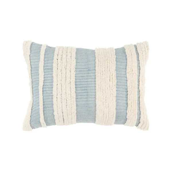 Pillows-Kirkland's Home Teal And Natural Tufted Stripes Lumbar Pillow Blue/Tan