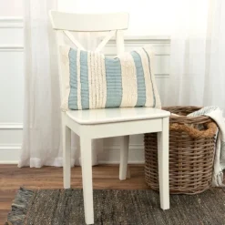 Pillows-Kirkland's Home Teal And Natural Tufted Stripes Lumbar Pillow Blue/Tan