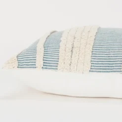 Pillows-Kirkland's Home Teal And Natural Tufted Stripes Lumbar Pillow Blue/Tan