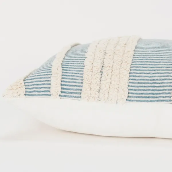 Pillows-Kirkland's Home Teal And Natural Tufted Stripes Lumbar Pillow Blue/Tan