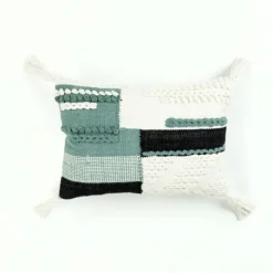 Pillows-Kirkland's Home Teal Braided Color Block Lumbar Pillow Blue/White/Black
