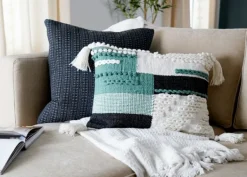 Pillows-Kirkland's Home Teal Braided Color Block Lumbar Pillow Blue/White/Black